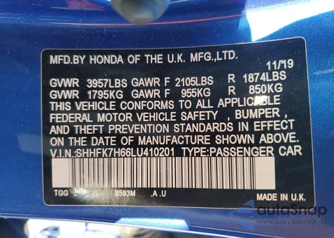 2020 Honda Civic Ex из США, поврежденный, VIN SHHFK7H66LU410201